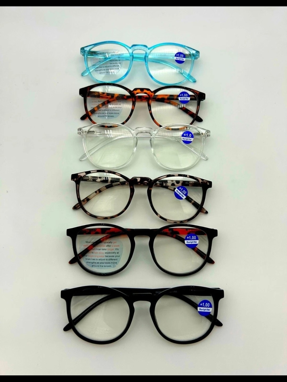 GIBLOGO +1.00 Blue Light Blocking Reading Glasses 6 Pack Mixed Colors Case